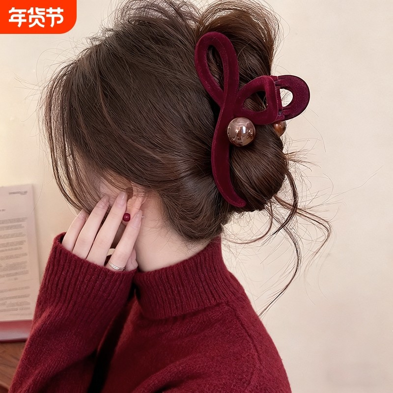 珍珠抓夹新年发饰女2025新款后脑勺盘发鲨鱼夹大号气质高级感发夹