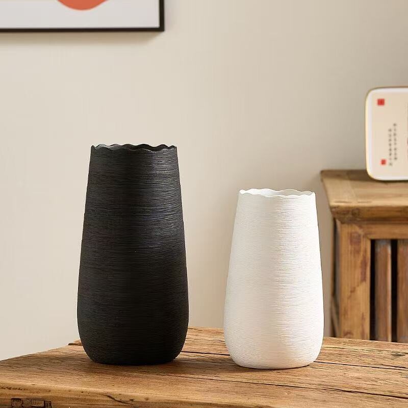 陶瓷插花现代简约水养摆件客厅黑白色干花器北欧式鲜花餐桌大花瓶