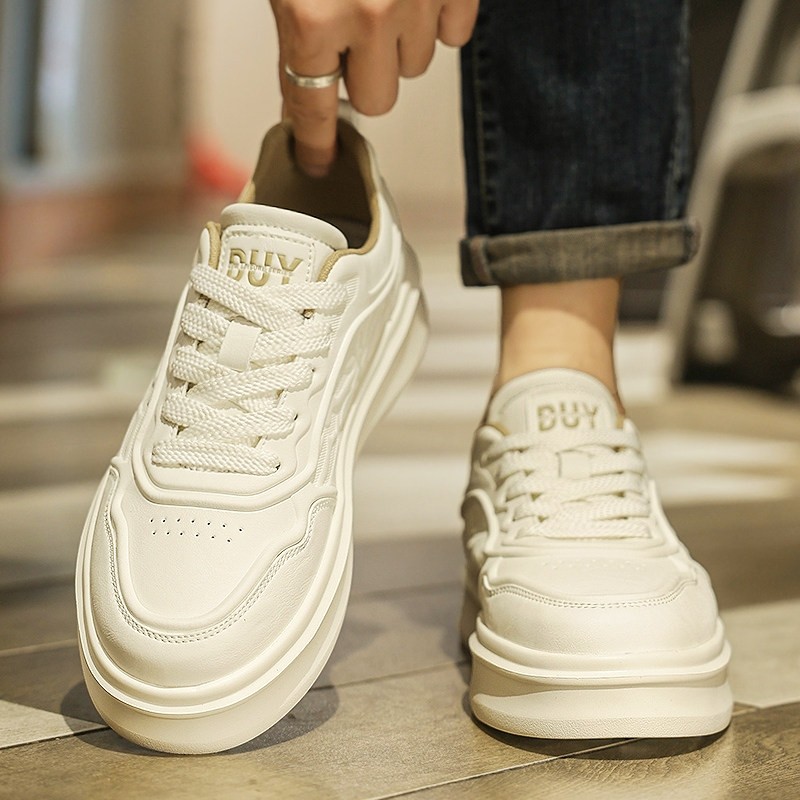 真皮男鞋冬季青少年运动厚底白色平板鞋休闲轻奢小白百搭潮鞋,流行男鞋,休闲板鞋,淘宝优惠券,粉丝福利购,淘宝优惠卷