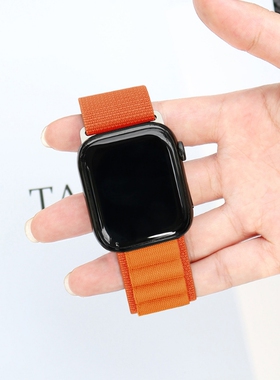 适用applewatch11高山回环ultra2/3表带SE3/2/1苹果手表女男款手表带简约商务运动风橙色