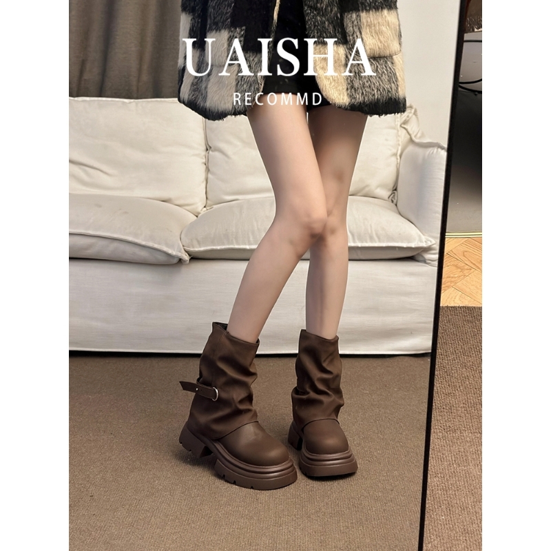 他她女孩马丁靴女款2025秋冬季新款裤管靴厚底爆款短靴美拉德堆堆