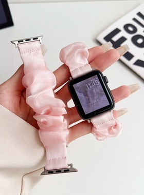 适用苹果AppleWatch真丝手表带iwatch11/10智能手表表带iwatchSE/Ultra大肠圈40mm/49mm女生粉色红色紫色蓝色