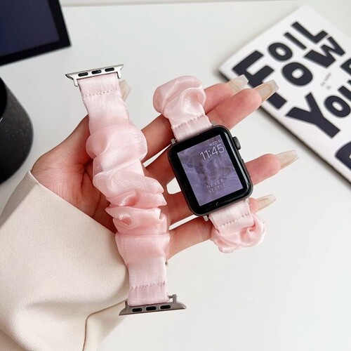 适用苹果AppleWatch真丝手表带iwatch11/10智能手表表带iwatchSE/Ultra大肠圈40mm/49mm女生粉色红色紫色蓝色