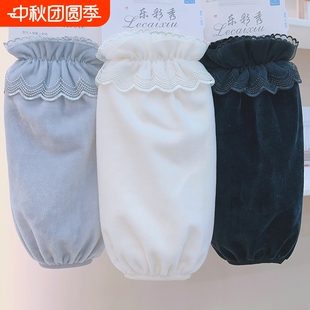 加宽长款羽绒服袖套女士秋冬季新款蕾丝花边套袖白色棉衣护袖袖口