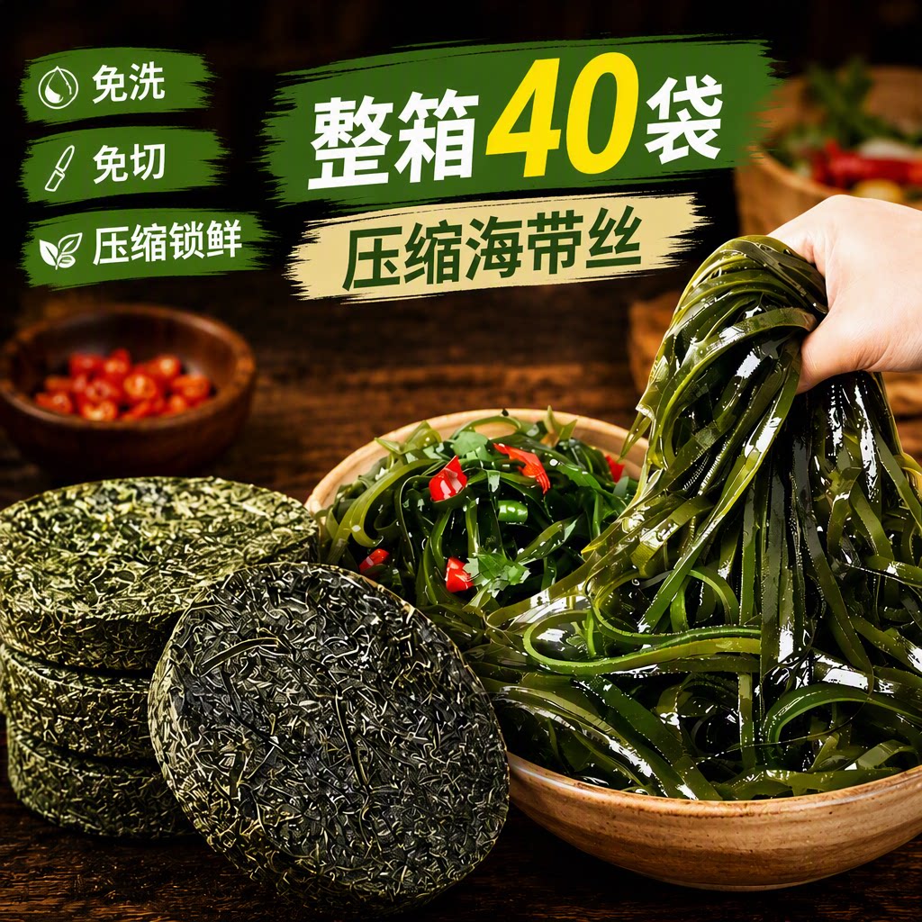 烘干压缩海带丝干货30克圆饼海带苗嫩苗即食免洗小包装凉拌整箱图片
