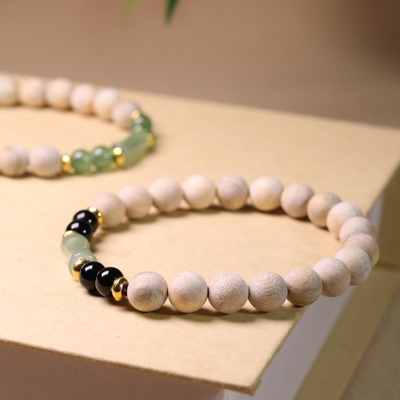 香樟木8mmDIY款单圈文玩手链绕指柔搭配东陵玉配饰念珠佛珠木串