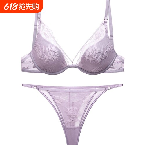 维多利亚玛丽莎性感法式蕾丝薄款内衣女大胸显小美背上托文胸套装