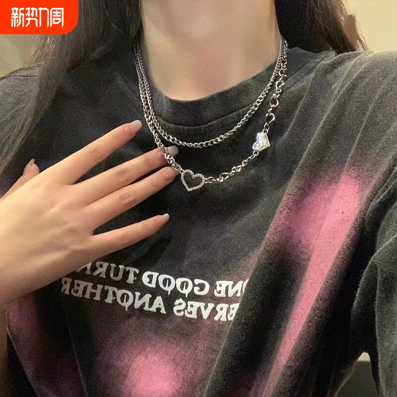 辣妹项链女高级设计感小众双层T恤链锁骨链气质甜酷配饰颈链爱心