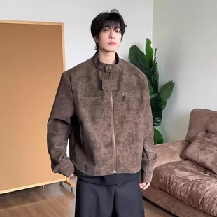 PU皮皮衣男夹克宽松立领短款 机车服复古外套 休闲春秋百搭潮流美式