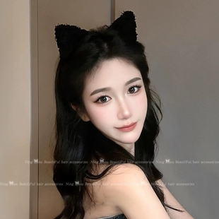不勒头压发发卡头饰 洗脸头箍2025新款 可爱毛绒猫耳朵发箍女款 秋季