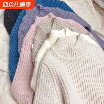 2025秋冬季女童加厚儿童男童半高领毛衣冬款冬季羊绒黑色粉色纯色