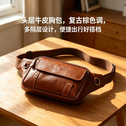 真皮胸包单肩斜挎包户外休闲腰包