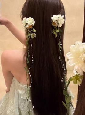 梨花香新中式山茶花流苏发夹