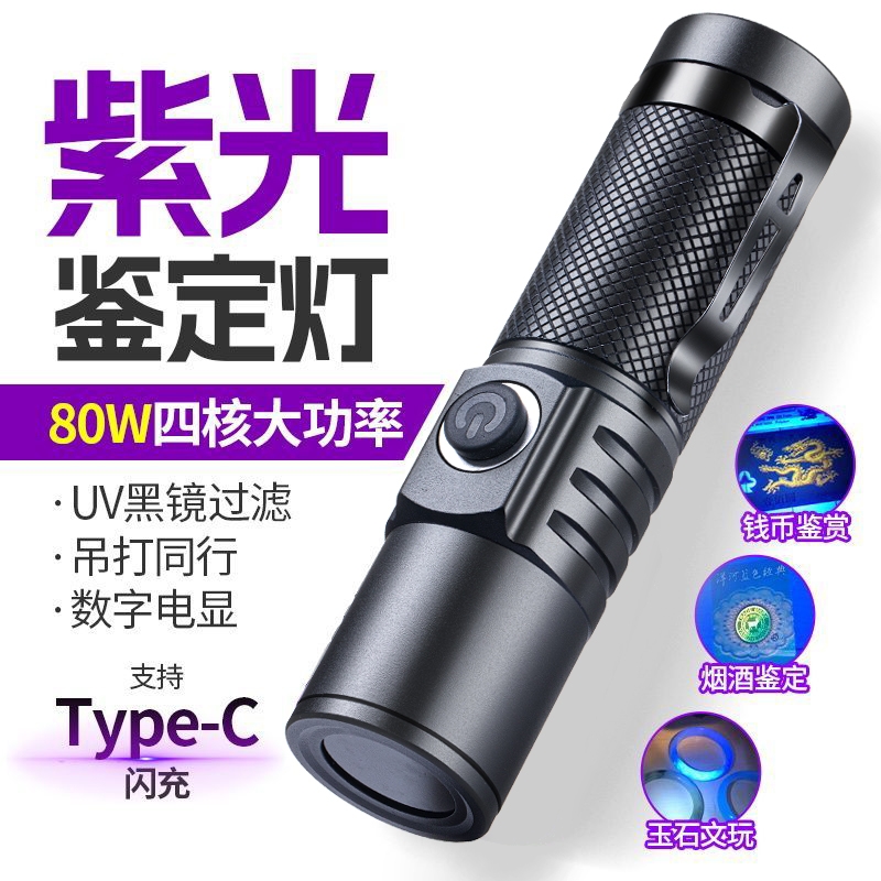 紫光灯鉴定专用365nm紫外线手电筒荧光剂玉石烟酒验钞UV固化板材
