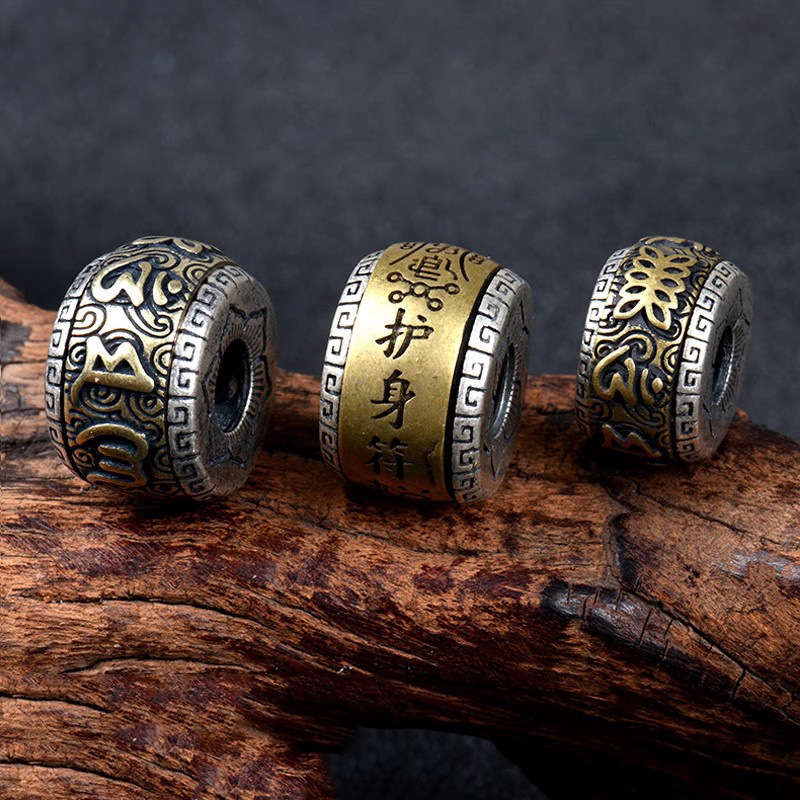 925银护身符鼓珠桶珠 复古银可旋转护身隔珠手链配珠