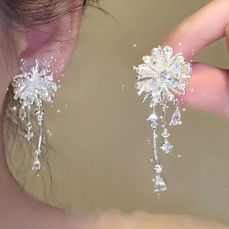 清冷感超仙烟花仿锆石流苏耳环2026新款爆款高级感独特漂亮耳钉女