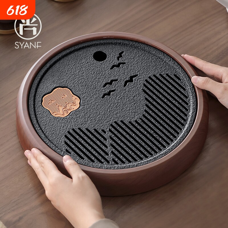 圆形茶盘家用2025新款茶台沥水盘功夫茶具储水式干泡盘小型茶托盘