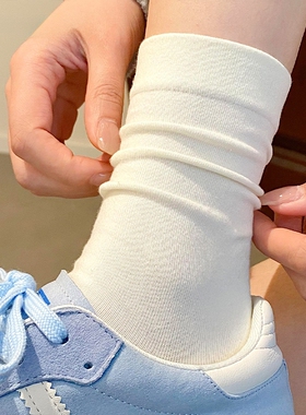 无骨袜子女春秋2025新款爆款纯棉中筒袜白色月子袜配小皮鞋堆堆袜
