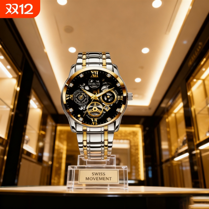 正品瑞士全自动非机械表手表男士学生韩版时尚潮双日历防水表夜光