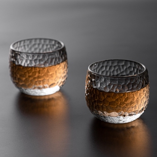 双层手工耐热不烫手隔热单杯锤纹冰川 茶具水晶玻璃杯茶杯专柜日式