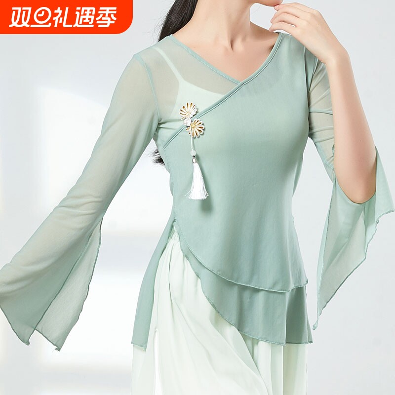 古典舞飘逸纱衣身韵新款演出服女民族风仙女基训练功服舞蹈上衣女