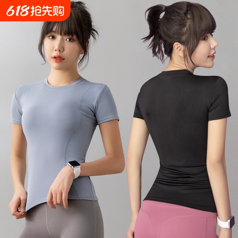 紧身上衣女短袖运动健身显瘦T恤跑步瑜伽服套装女夏大码速干高弹