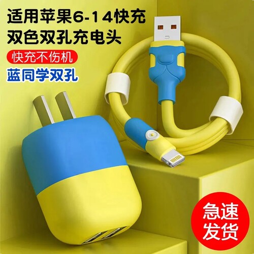 适用苹果手机充电线快充数据线iPhone14promax13/12/11/xr/5/6/7/8/Xxs充电器头双孔