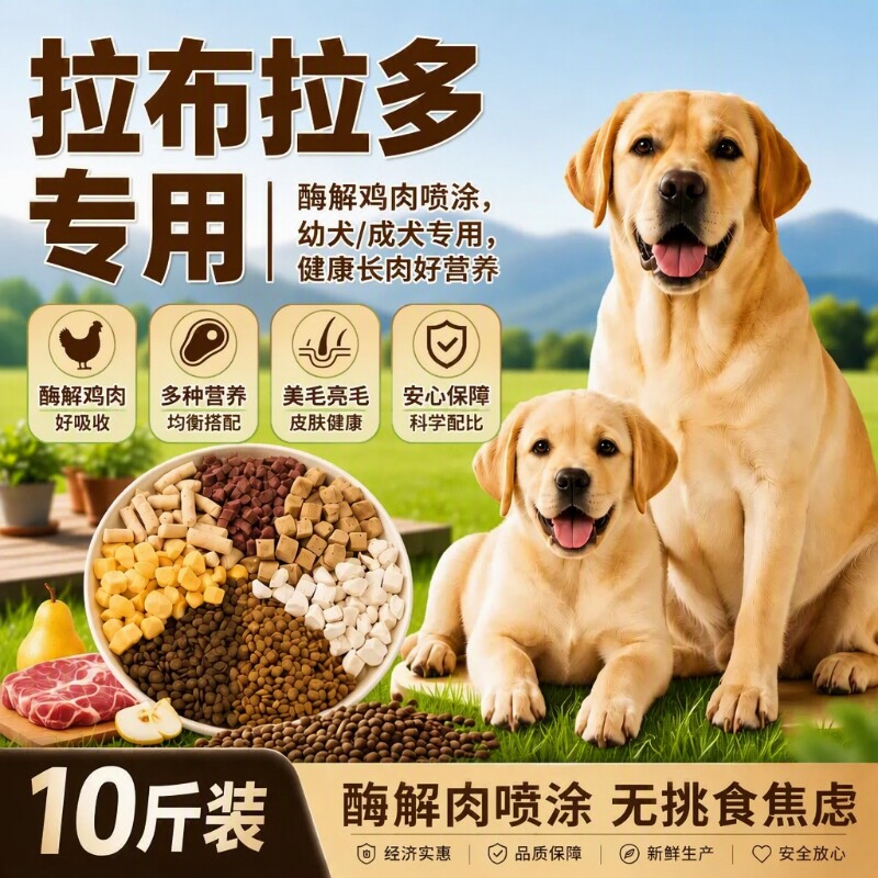 拉布拉多专用狗粮幼犬10斤装成犬大型犬全价犬粮2.5斤袋装鸭肉梨