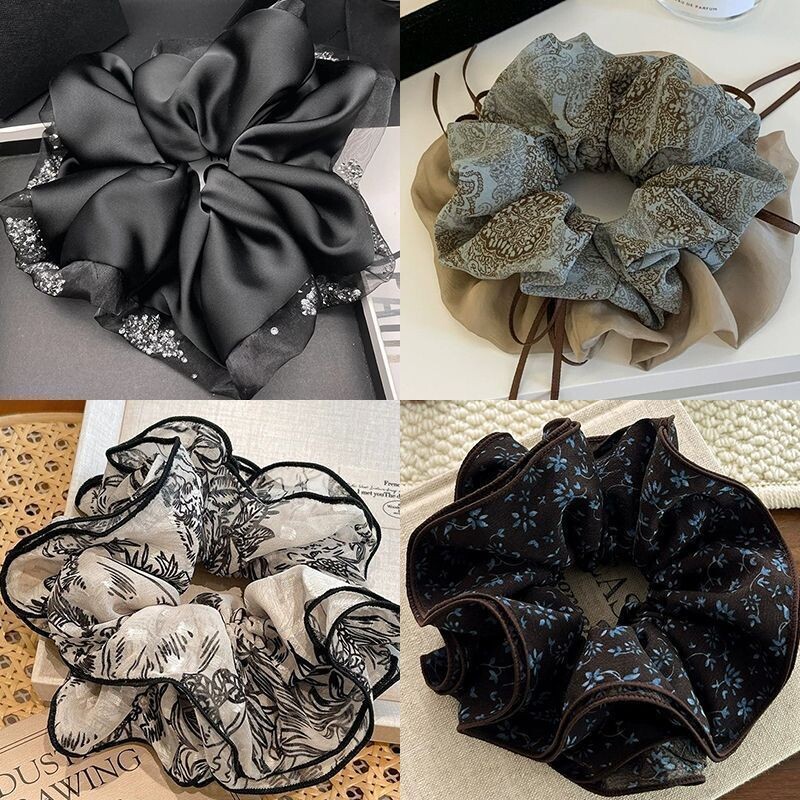 高级感水钻纱边缎面肥肠圈2026新款气质扎发头绳大号流光纱发圈