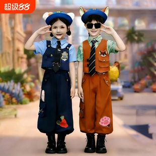 朱迪cos迪士尼男童尼克狐角色扮演套装疯狂动物城主题演出服帽子