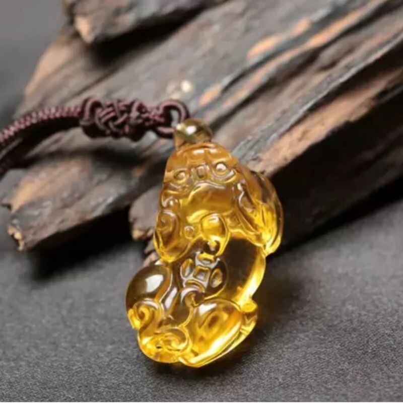 善心堂（家居饰品）天然黄水晶貔貅吊坠 黑曜石白水晶男女项链 饰