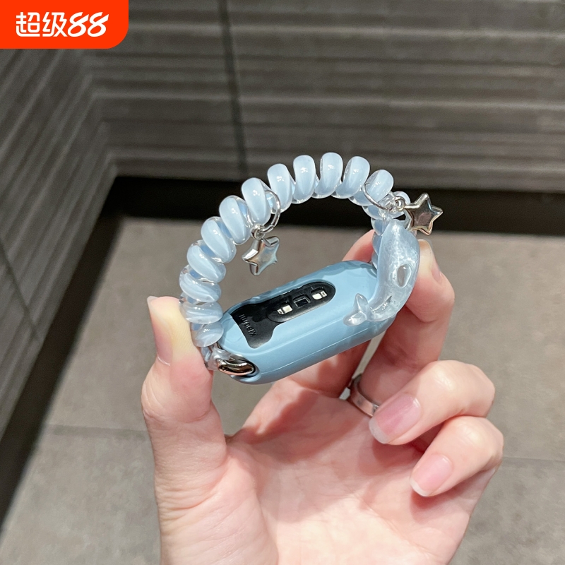 电话线发圈适用小米手环10/9/8表带弹力小海豚手表链新款女10陶瓷版夏天透气腕带智能运动手环替换带数码配件