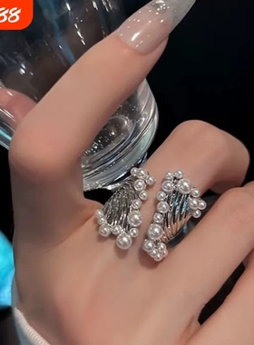 小众设计高级感宽版珍珠戒指女欧美个性轻奢精致夸张开口食指戒潮