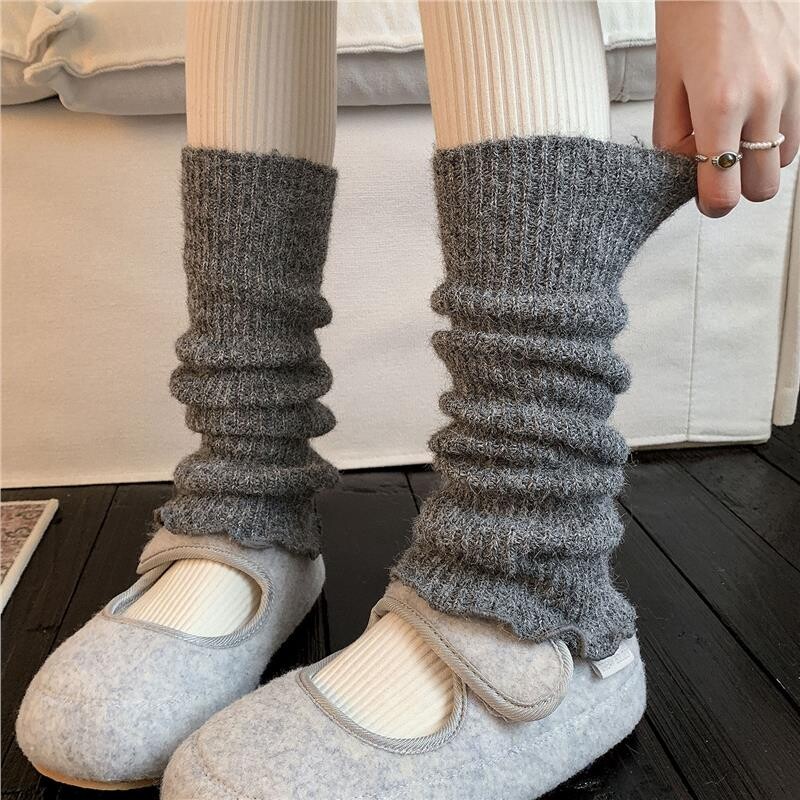 羊毛袜套秋冬季保暖腿套堆堆小腿袜配雪地长靴灰色袜套配鲨鱼裤袜