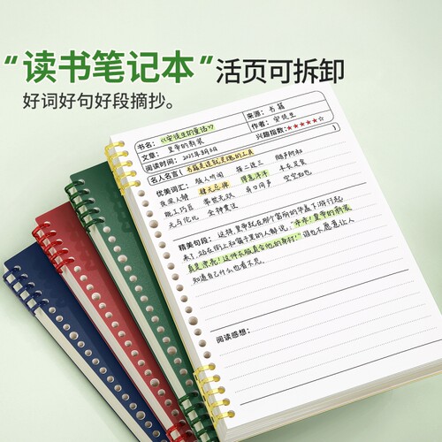 b5读书笔记本摘抄本活页好词好句阅读记录本专用本小学生日积月累二三年级四五六年级a5语文初中生可拆卸装订