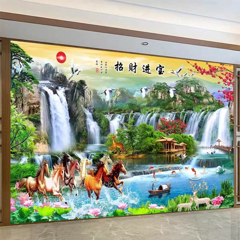 山水墙纸自粘风景装饰画背景墙客厅装饰壁画粘画卧室玄关墙面美学图片