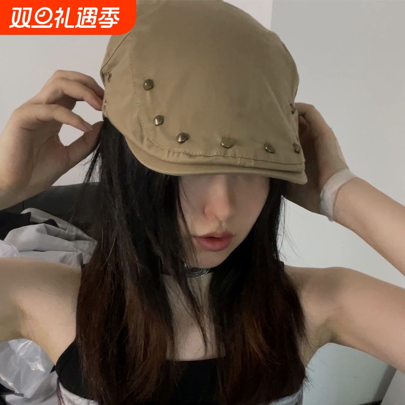 铆钉前进帽女春夏季百搭反戴画家帽休闲贝雷帽薄款鸭舌帽棒球帽潮