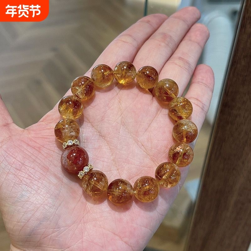 新款设计黄塔晶黄水晶草莓晶虎眼石手串手链闺蜜手饰手串好运女生