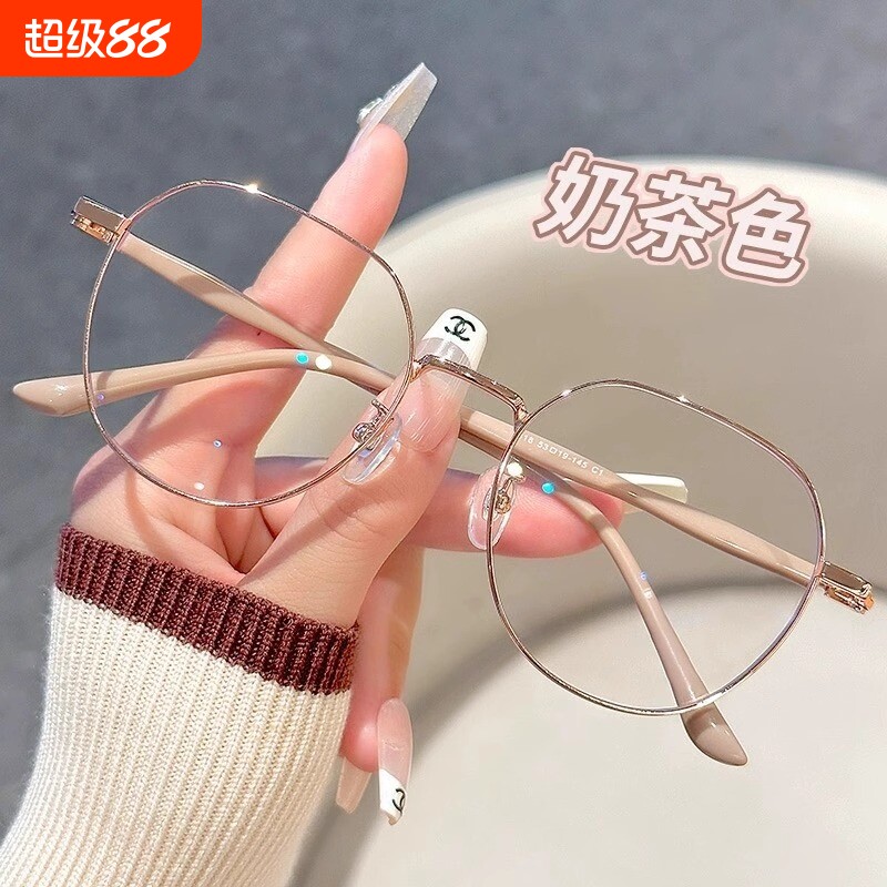 韩系显白防蓝光眼镜框女可配近视度数素颜文艺小圆框金丝眼睛镜架