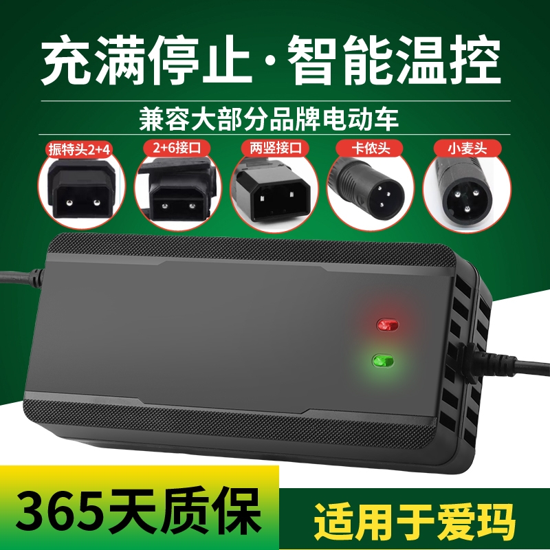 适用于爱玛电动车锂电池2+6专用充电器48V2A卡农头小麦头视频头快