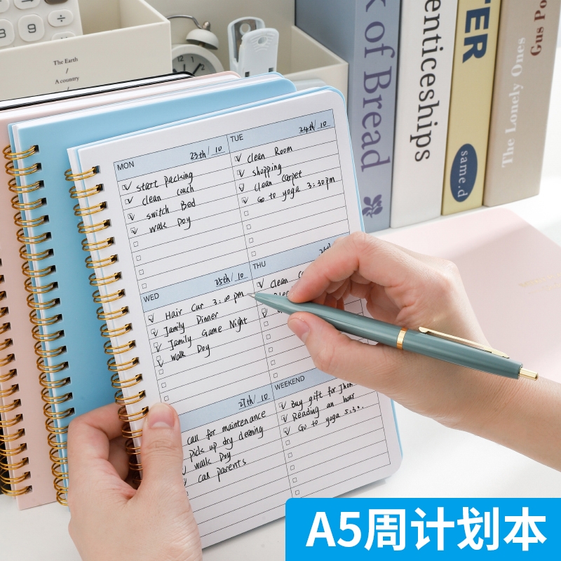 A5英语版日程本周计划整52周自律打卡本每日计划日记本英文版打开记录本开学螺旋
