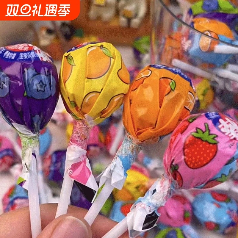 蜡笔小新真果棒棒糖500g袋装约50支水果儿童休闲零食礼物散糖喜