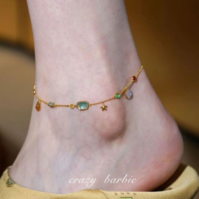 海边假日!彩色多宝脚链螃蟹小海螺海星贝壳精致百搭脚踝配饰足链