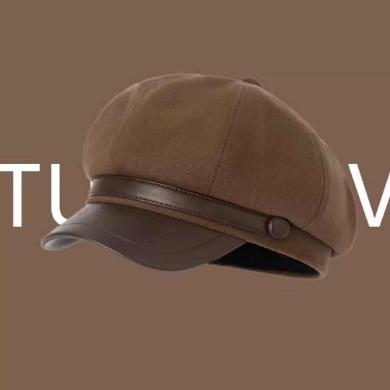 咖色八角帽子女新款秋冬网红画家复古大头围百搭显脸小鸭舌贝雷帽