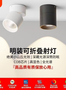可调角度led筒灯射灯明装可折叠免开孔桶灯客厅背景墙玄关天花灯
