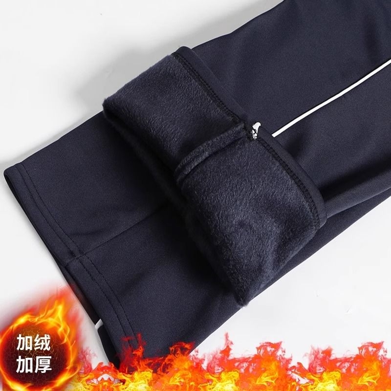 冬季加绒加厚校服裤子藏蓝色直筒冬季一道杠二条杠校服裤保暖X120