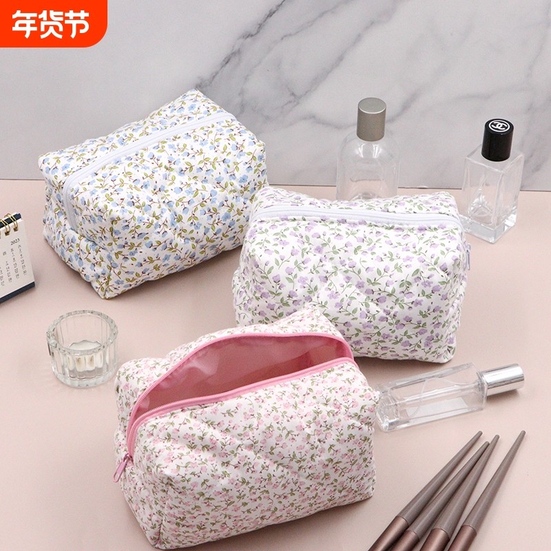 碎花洗漱包花朵化妆品收纳包女士拉链袋便携大容量棉布长方形旅游