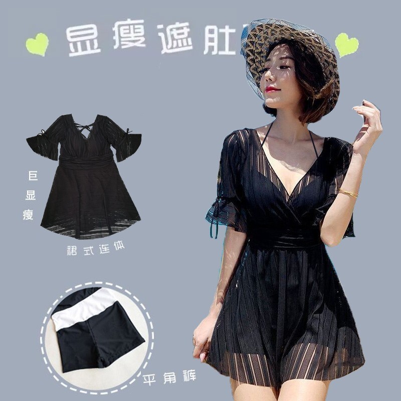 游泳衣女士夏2024年新款连体遮肚显瘦时尚大码泡温泉胖mm蕾丝泳装