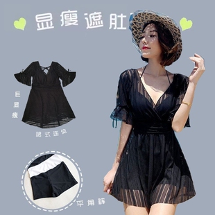 游泳衣女士夏2024年新款 大码 泡温泉胖mm蕾丝泳装 连体遮肚显瘦时尚