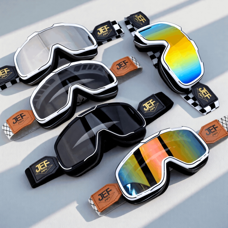 骑行摩托车风镜Revo镀复古头盔台湾防晒防风沙3/4盔半盔护目镜